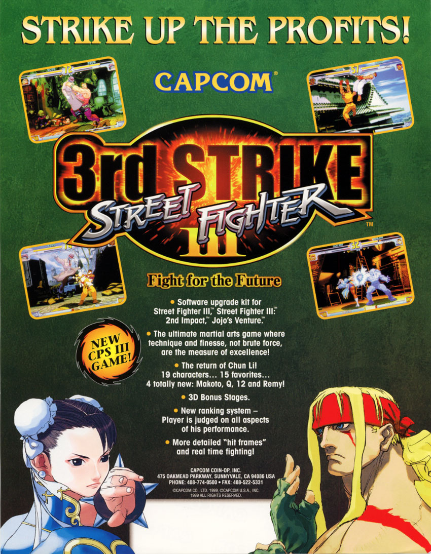 CAPCOM Street Fighter 3rd strike Art set for Taito Vewlix Candy Cab Jamma CPSIII 