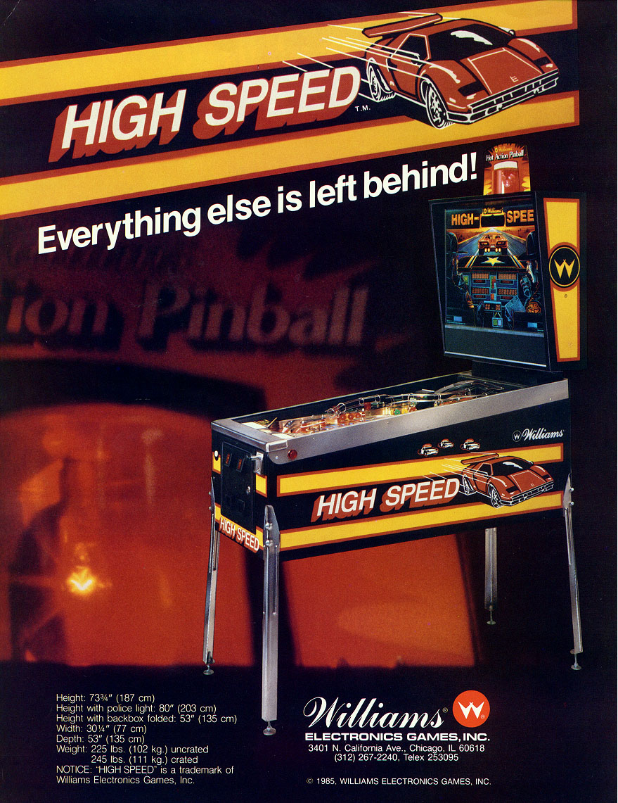 High Speed Pinball Vintage Arcade Superstore