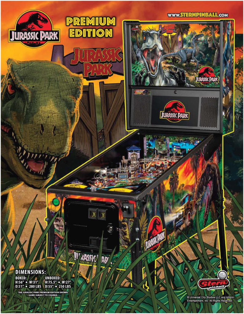 Jurassic Park Premium Pinball Machine For Sale