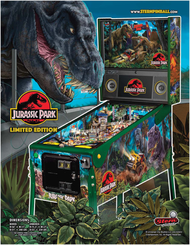 Jurassic Park Limited Edition 30th Anniversary Pinball For Sale